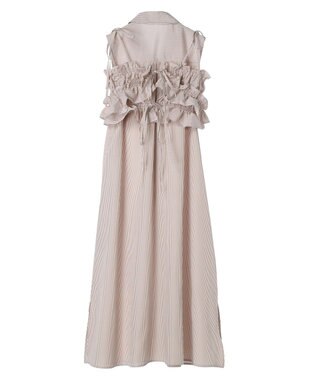 earth music&ecology ＳＥＴ２点シャーリングビスチェ×シャツワンピース Stripe Beige