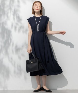 23区 L 【吸水速乾/UVカット/接触冷感/洗える】ストレッチジョーゼット ワンピース ネイビー系