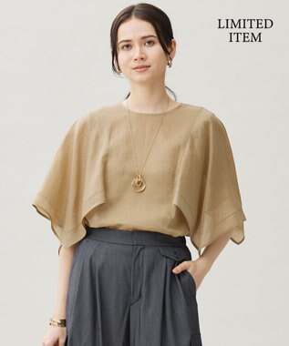 自由区 【WEB限定・接触冷感・洗える】シアーラミーローンイレギュラーヘムスリーブ ブラウス ベージュ