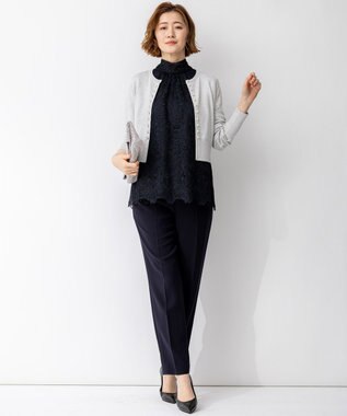 23区 【APPLAUDIR】Brocheリボンブーケレース ブラウス ネイビー系