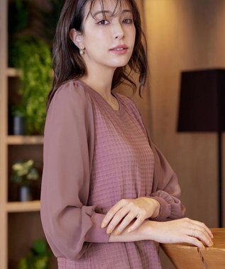 Tiaclasse L 【新色追加・洗える】シアーチェック柄ニットチュニック ピンク