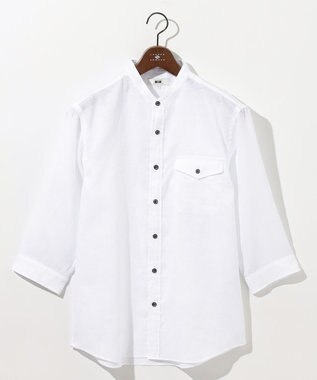 JOSEPH ABBOUD 【麻100％・軽い・涼しい】 モイスチャーリネンバンドカラーシャツ ホワイト系