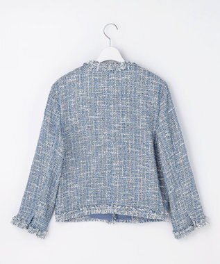 自由区 ファンシーノットツイードノーカラー ジャケット ブルー