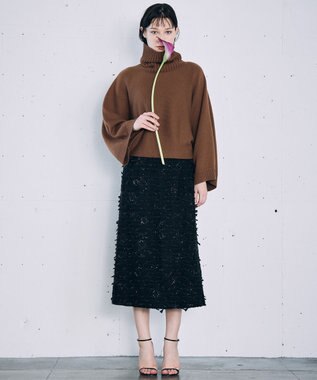 自由区 【カトリエムブーケ】Tweed a fleurs et rubans リボンツイードスカート ブラック