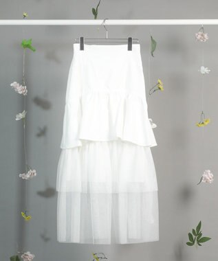 Green Parks ｄａｚｚｌｉｎ　ツイルチュールレイヤードスカート Ivory