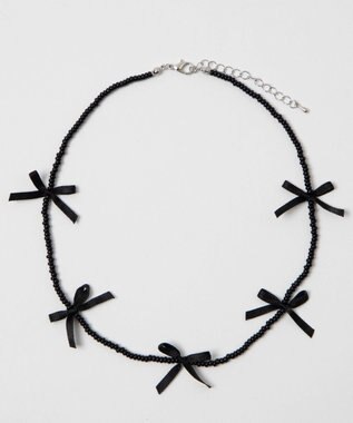 WEGO Lビーズサテンリボンネックレス ブラック