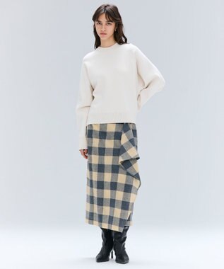 BEIGE， HOBBS / フェイクレザーポケットウールチェックラップスカート L.Mustard ×Md Gray