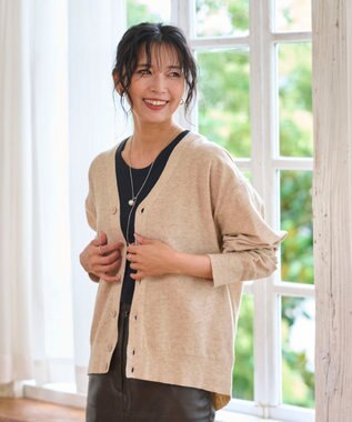 WEGO 【WEB限定/2025年秋冬新作//洗濯可/MLサイズ展開/ユニセックス着用ITEM】ドロップショルダーカーディガン ベージュ