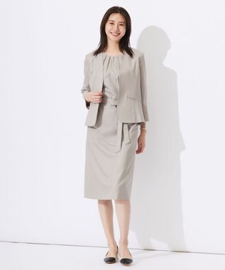 J.PRESS LADIES 【セットアップ対応・洗える・UVケア・速乾】 OXIJEWELストレッチ ノーカラー ジャケット ベージュ系