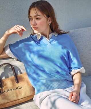 ANY アクリルガーターポロ衿ニット ブルー