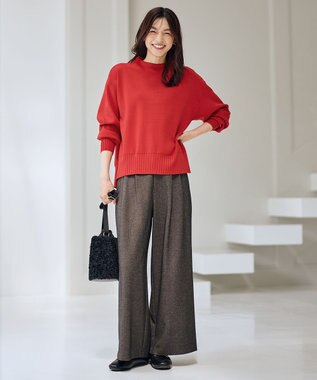 ANY L 【ウエストゴム】ライトツイードパンツ ブラウン