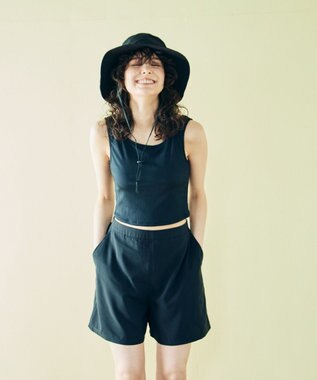 San-ai Resort（三愛水着楽園） 【WEB限定】5点セット バケットハット付きUVカット リブタンキニ+ラッシュガードセット水着【BeachQueen(ビーチクイーン）】 ブラック