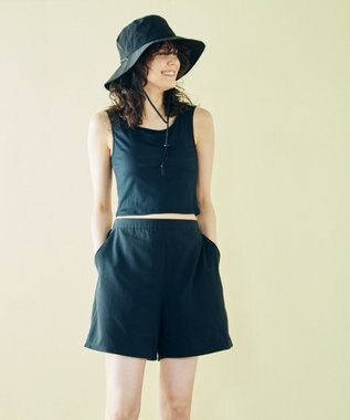 San-ai Resort（三愛水着楽園） 【WEB限定】5点セット バケットハット付きUVカット リブタンキニ+ラッシュガードセット水着【BeachQueen(ビーチクイーン）】 ブラック