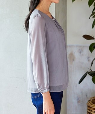 Tiaclasse L 【洗える】ドビーシフォンパールブラウス グレー