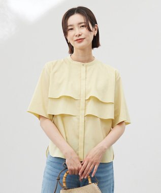 J.PRESS LADIES L 【洗える】ラミーポプリン ティアード ブラウス イエロー系