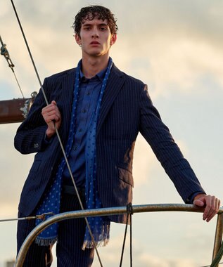 JOSEPH ABBOUD 【清涼/軽量/ストレッチ】ミックスリネンストライプ イージーパンツ ネイビー系1