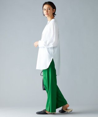 自由区 【洗える】T/R/Wストレッチストレート パンツ グリーン系