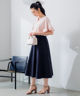 組曲 【汗ジミ防止・撥水】GIZAプレーティング天竺袖フリル カットソー ピンク系