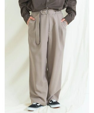 CRAFT STANDARD BOUTIQUE ポリエステルツイルベルテッドパンツ Gray Beige