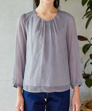 Tiaclasse L 【洗える】ドビーシフォンパールブラウス グレー