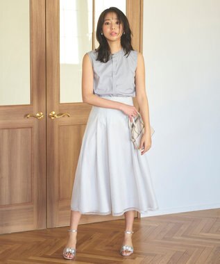 Feroux 【2WAY】フリルコンビ ブラウス ライトグレー系