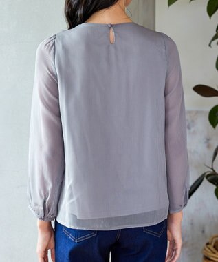 Tiaclasse L 【洗える】ドビーシフォンパールブラウス グレー