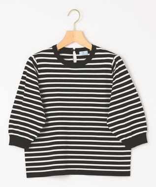 組曲 【UVケア・接触冷感】MINA 6分袖ニットプルオーバー オフ×ブラック系1