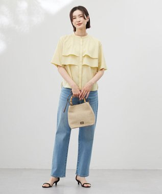 J.PRESS LADIES L 【洗える】ラミーポプリン ティアード ブラウス イエロー系