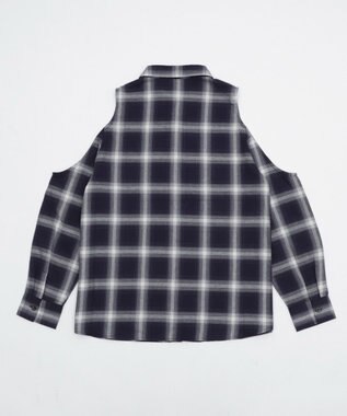 WEGO オープンショルダーチェックBIGシャツ ブラック