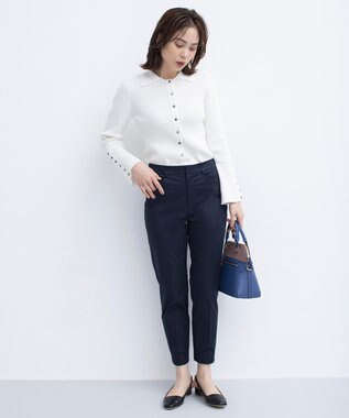 組曲 【WEB限定】サテンストレッチ クロップドパンツ ネイビー系