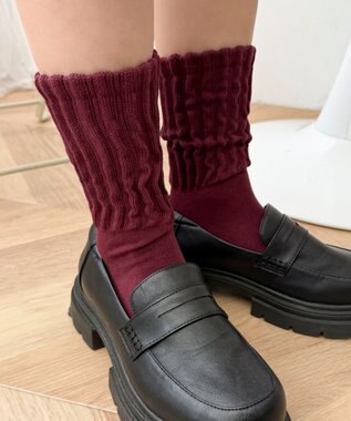 WEGO サポート付きボリューム無地リブソックス ワイン