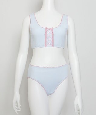 WEGO 【ハーフトップ＆ショーツセット】Liliane　Ciel　　レースアップリボン サックス