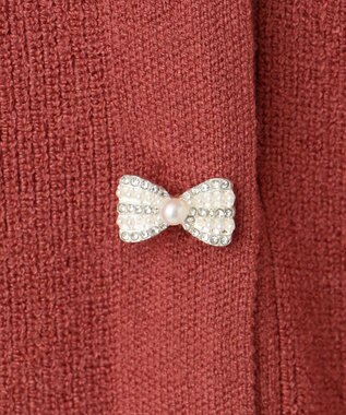 Feroux 【洗える】リボン釦 カーディガンデザインニット レッド系