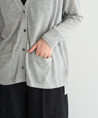YECCA VECCA ハイゲージミドル丈Vネックカーディガン Light Gray