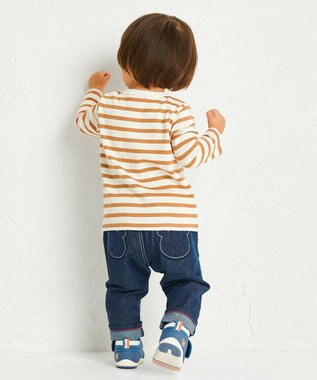 MIKI HOUSE HOT BISCUITS 【80-120cm】ボーダー柄 ワンポイント長袖Tシャツ ベージュ