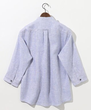 JOSEPH ABBOUD 【麻100％・軽い・涼しい】 モイスチャーリネンバンドカラーシャツ サックスブルー系