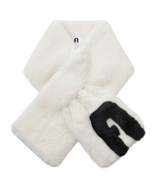 MOONBAT FURLA バイカラーロゴフェイクファーマフラー オフホワイト