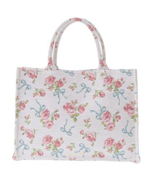 Maison de FLEUR ローズリボン柄ゴブランスクエアトートMバッグ Off White