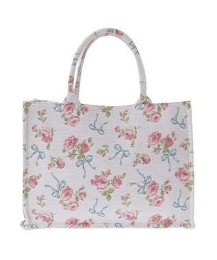 Maison de FLEUR ローズリボン柄ゴブランスクエアトートMバッグ Off White