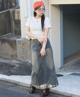 WEGO ヴィンテージウォッシュワンポイントリブT ホワイト