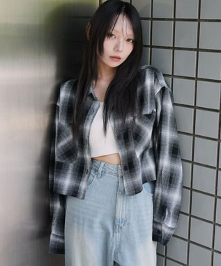 WEGO チェックショートネルシャツ ブラック