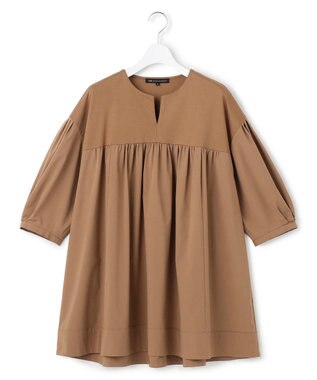 23区 【洗える】シルキータフタコンビ チュニック カットソー キャメル系