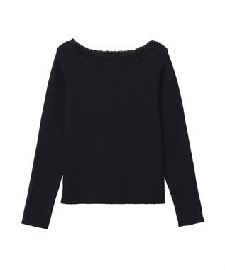 earth music&ecology 【予約】レーストリムリブニットプルオーバー ブラック