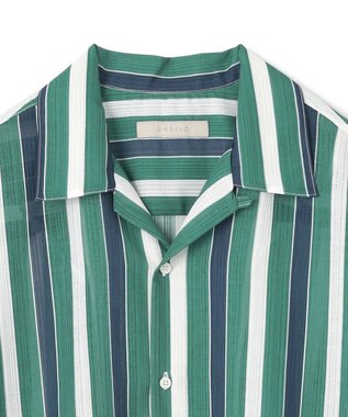 UNFILO MENS シアーメッシュプリント オープンカラーシャツ【ギフトにもおすすめ】 グリーンストライプ