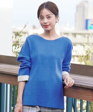 Tiaclasse L 【洗える】ダブルフェイスニットトップス ブルー
