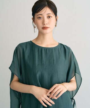 YECCA VECCA サイドリボンシアーレイヤードプルオーバー Dark Green