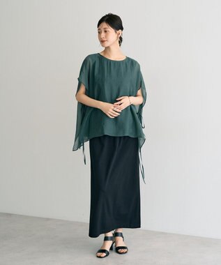 YECCA VECCA サイドリボンシアーレイヤードプルオーバー Dark Green