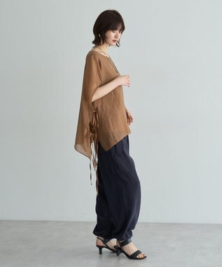 YECCA VECCA サイドリボンシアーレイヤードプルオーバー Dark Green