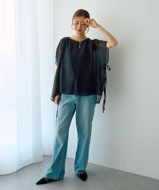 YECCA VECCA サイドリボンシアーレイヤードプルオーバー Dark Green