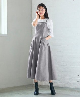 Feroux バッグリボン ジャンパースカート ライトグレー系